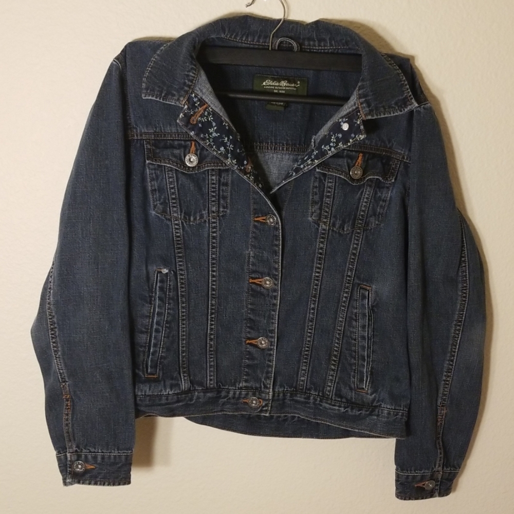 Eddie Bauer denim jacket with floral accents
